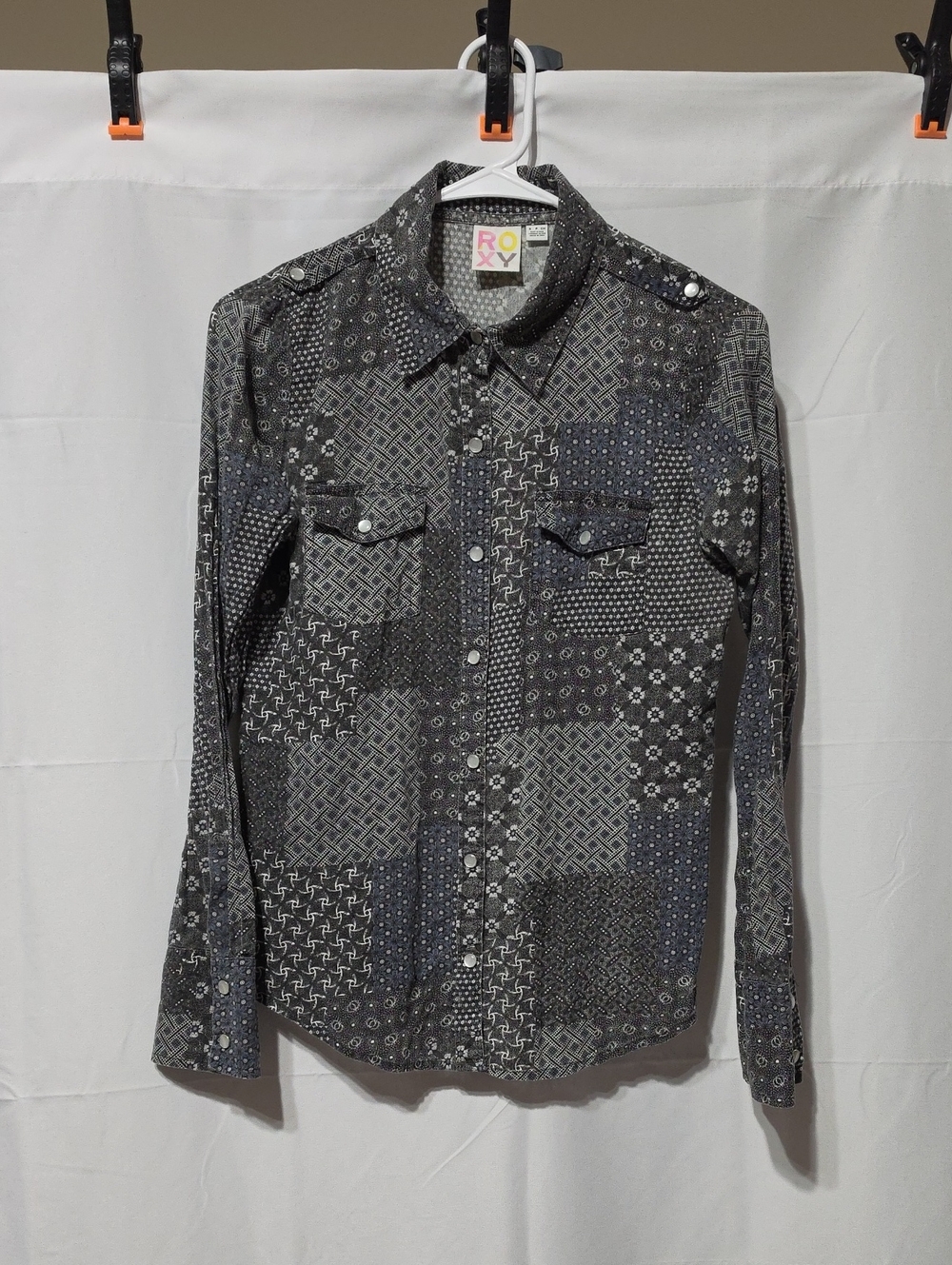 Roxy Patchwork-Print Button-Down Western Utility Shirt.